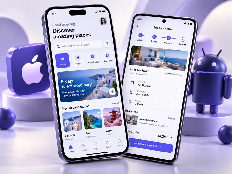 Interfaces d’applications mobiles sur deux smartphones